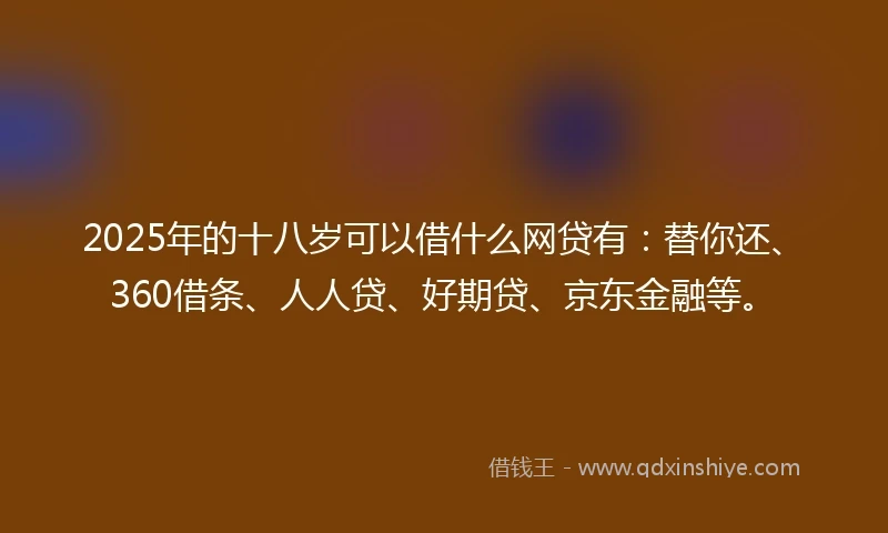 2025年的十八岁可以借什么网贷有：替你还、360借条、人人贷、好期贷、京东金融等。
