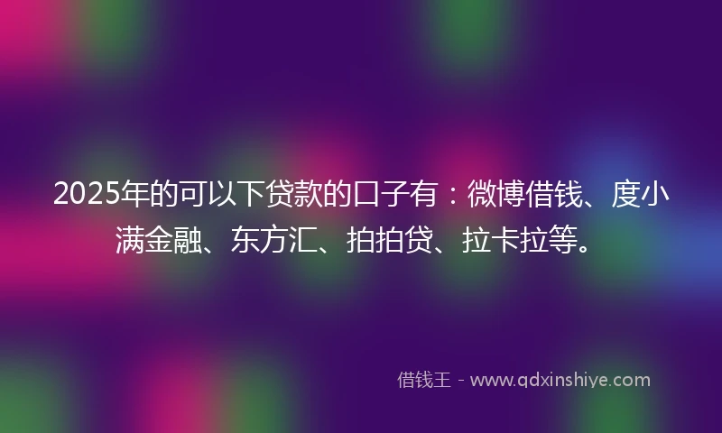 2025年的可以下贷款的口子有：微博借钱、度小满金融、东方汇、拍拍贷、拉卡拉等。