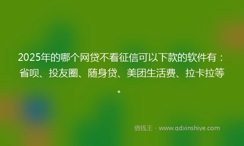 2025年的哪个网贷不看征信可以下款的软件有：省呗、投友圈、随身贷、美团生活费、拉卡拉等。