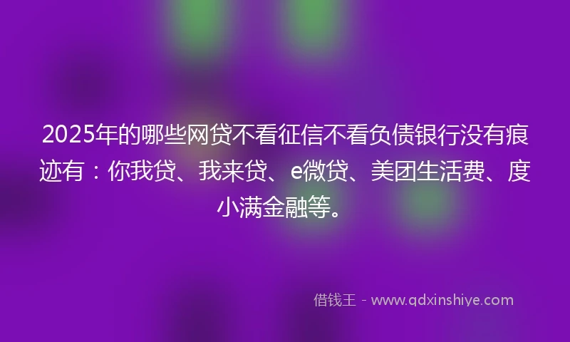 2025年的哪些网贷不看征信不看负债银行没有痕迹有：你我贷、我来贷、e微贷、美团生活费、度小满金融等。