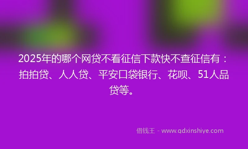 2025年的哪个网贷不看征信下款快不查征信有：拍拍贷、人人贷、平安口袋银行、花呗、51人品贷等。