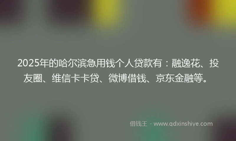 2025年的哈尔滨急用钱个人贷款有：融逸花、投友圈、维信卡卡贷、微博借钱、京东金融等。