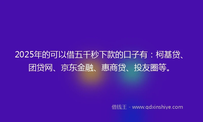 2025年的可以借五千秒下款的口子有：柯基贷、团贷网、京东金融、惠商贷、投友圈等。