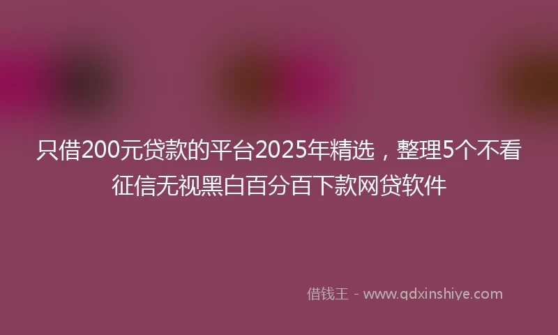 只借200元贷款的平台2025年精选，整理5个不看征信无视黑白百分百下款网贷软件