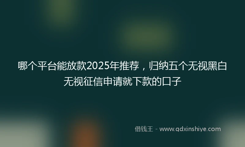 哪个平台能放款2025年推荐，归纳五个无视黑白无视征信申请就下款的口子