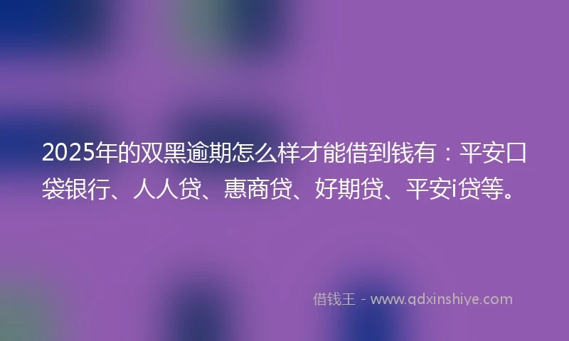 2025年的双黑逾期怎么样才能借到钱有：平安口袋银行、人人贷、惠商贷、好期贷、平安i贷等。