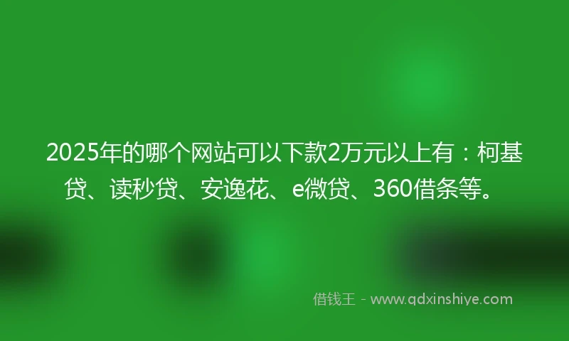 2025年的哪个网站可以下款2万元以上有：柯基贷、读秒贷、安逸花、e微贷、360借条等。