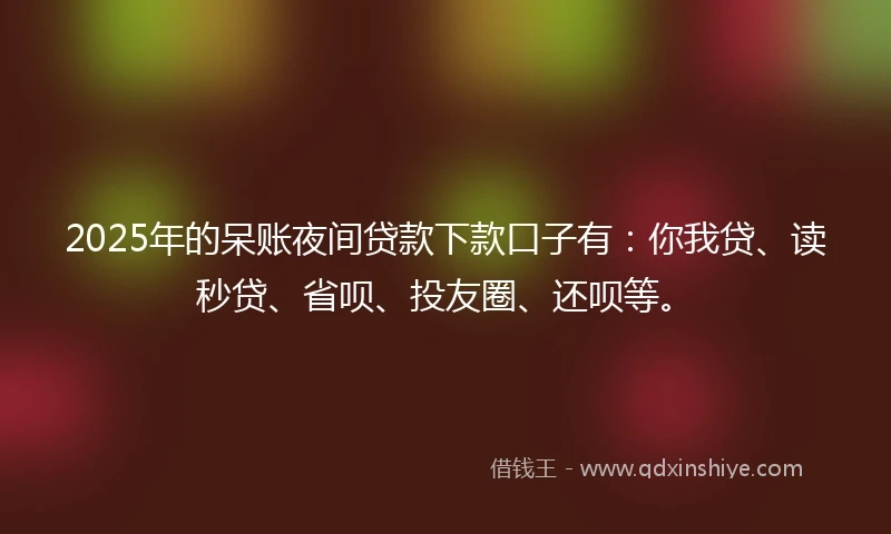 2025年的呆账夜间贷款下款口子有：你我贷、读秒贷、省呗、投友圈、还呗等。