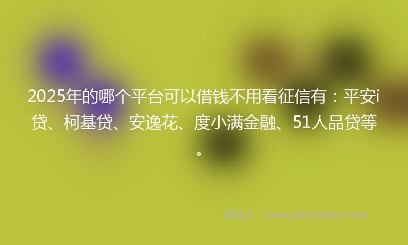 2025年的哪个平台可以借钱不用看征信有：平安i贷、柯基贷、安逸花、度小满金融、51人品贷等。