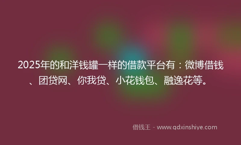 2025年的和洋钱罐一样的借款平台有：微博借钱、团贷网、你我贷、小花钱包、融逸花等。