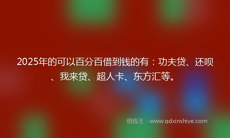 2025年的可以百分百借到钱的有：功夫贷、还呗、我来贷、超人卡、东方汇等。