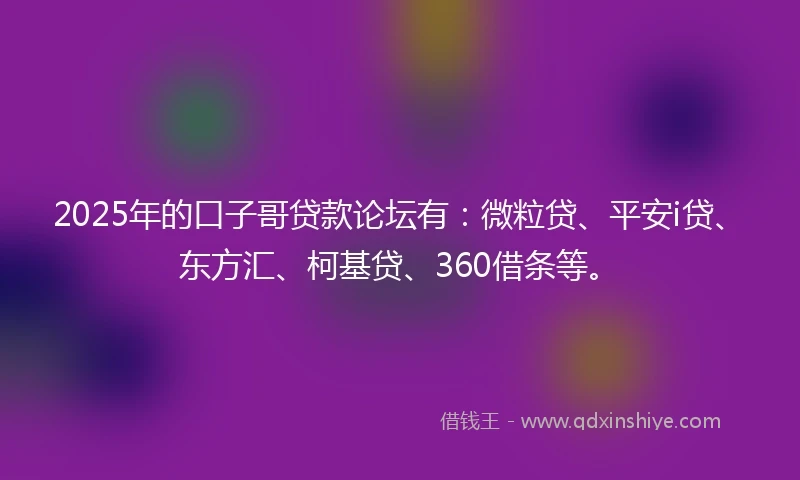2025年的口子哥贷款论坛有：微粒贷、平安i贷、东方汇、柯基贷、360借条等。