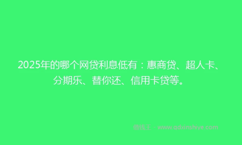 2025年的哪个网贷利息低有：惠商贷、超人卡、分期乐、替你还、信用卡贷等。