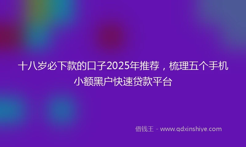 十八岁必下款的口子2025年推荐，梳理五个手机小额黑户快速贷款平台