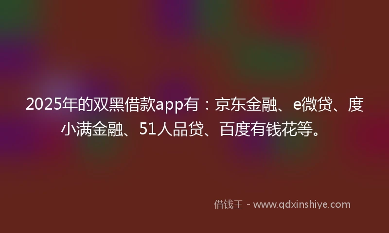 2025年的双黑借款app有：京东金融、e微贷、度小满金融、51人品贷、百度有钱花等。