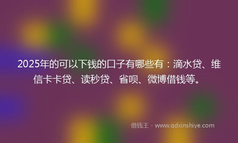 2025年的可以下钱的口子有哪些有：滴水贷、维信卡卡贷、读秒贷、省呗、微博借钱等。