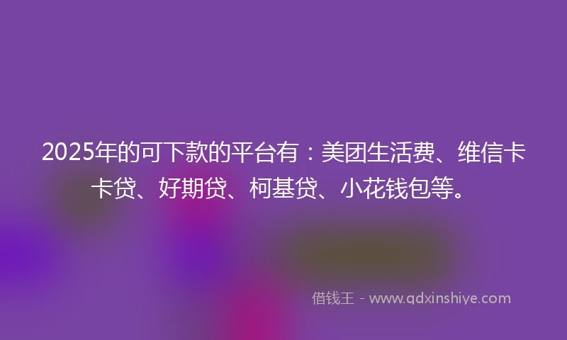 2025年的可下款的平台有：美团生活费、维信卡卡贷、好期贷、柯基贷、小花钱包等。