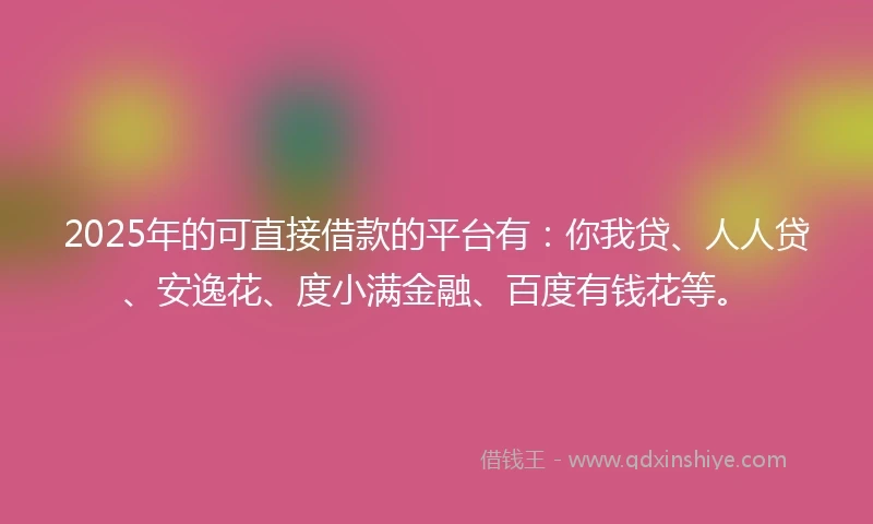 2025年的可直接借款的平台有：你我贷、人人贷、安逸花、度小满金融、百度有钱花等。