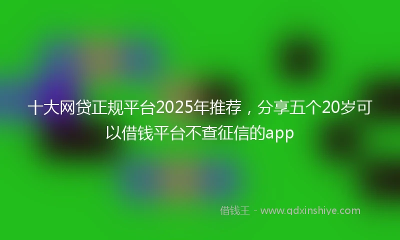 十大网贷正规平台2025年推荐，分享五个20岁可以借钱平台不查征信的app