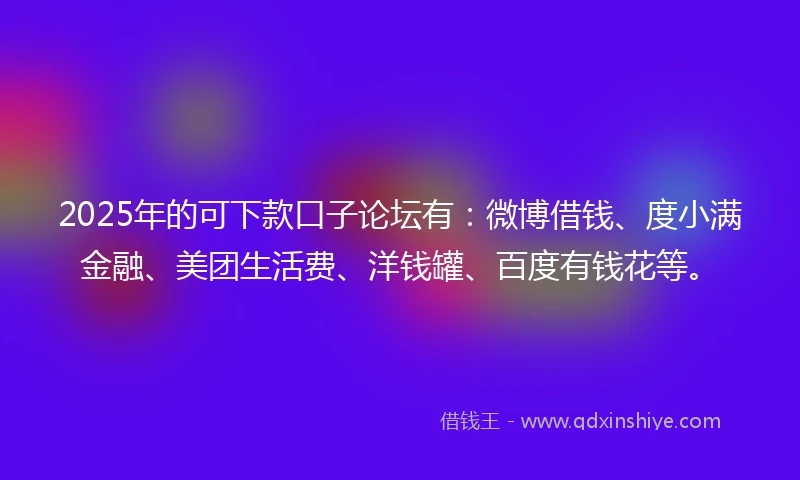 2025年的可下款口子论坛有：微博借钱、度小满金融、美团生活费、洋钱罐、百度有钱花等。