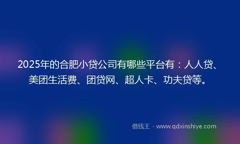 2025年的合肥小贷公司有哪些平台有：人人贷、美团生活费、团贷网、超人卡、功夫贷等。