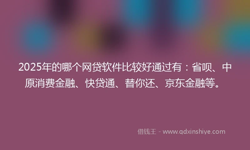 2025年的哪个网贷软件比较好通过有：省呗、中原消费金融、快贷通、替你还、京东金融等。