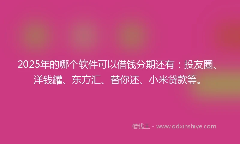 2025年的哪个软件可以借钱分期还有：投友圈、洋钱罐、东方汇、替你还、小米贷款等。