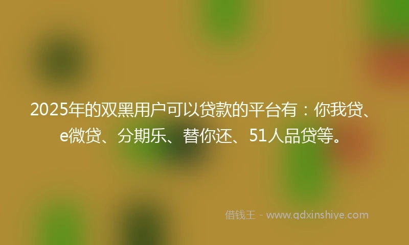 2025年的双黑用户可以贷款的平台有：你我贷、e微贷、分期乐、替你还、51人品贷等。