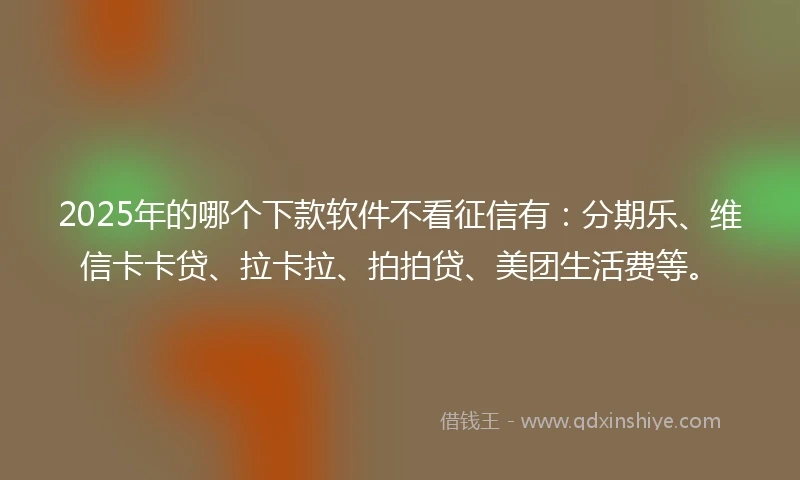 2025年的哪个下款软件不看征信有：分期乐、维信卡卡贷、拉卡拉、拍拍贷、美团生活费等。
