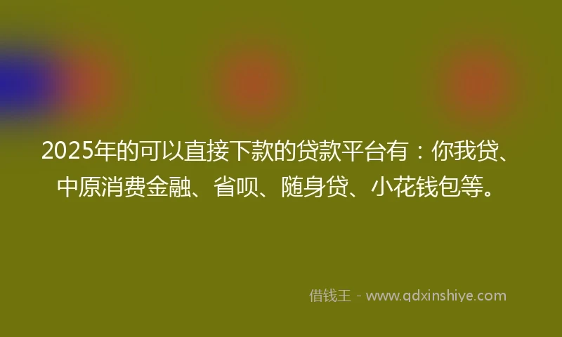 2025年的可以直接下款的贷款平台有：你我贷、中原消费金融、省呗、随身贷、小花钱包等。