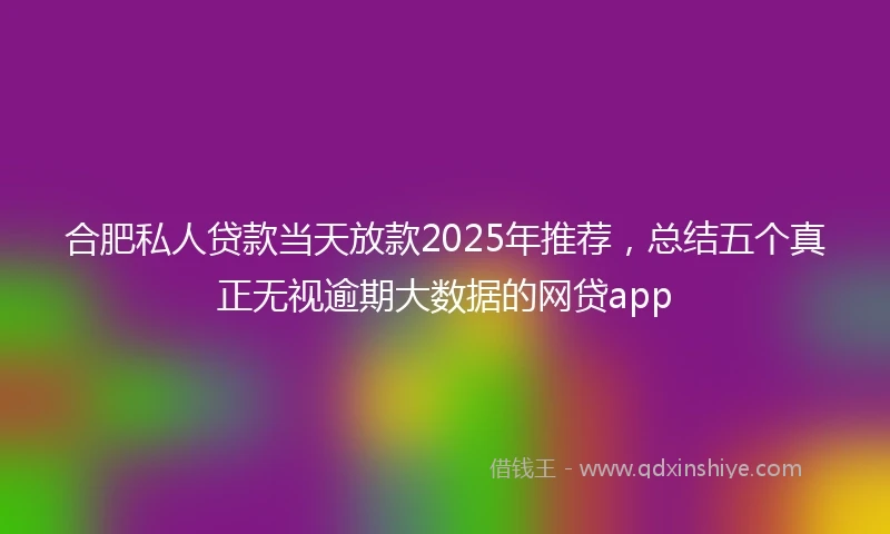 合肥私人贷款当天放款2025年推荐，总结五个真正无视逾期大数据的网贷app