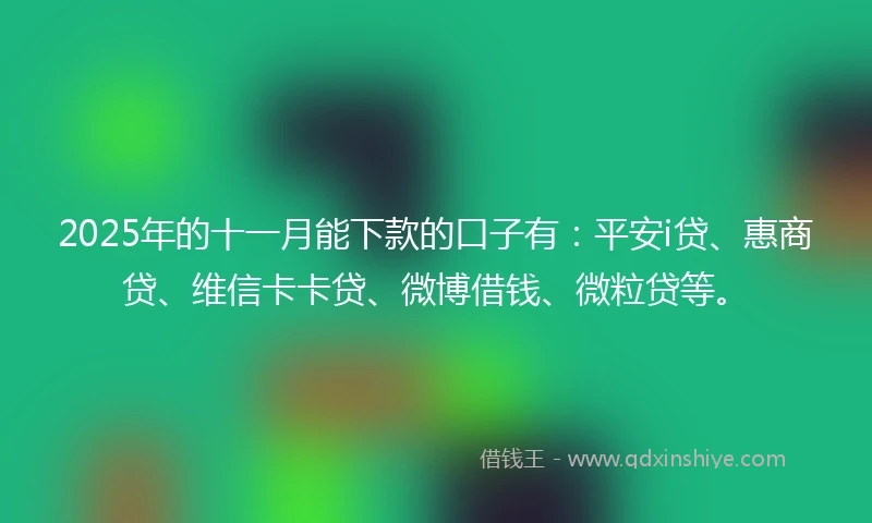 2025年的十一月能下款的口子有：平安i贷、惠商贷、维信卡卡贷、微博借钱、微粒贷等。