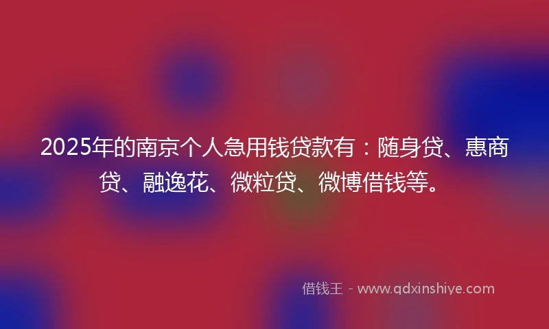 2025年的南京个人急用钱贷款有：随身贷、惠商贷、融逸花、微粒贷、微博借钱等。