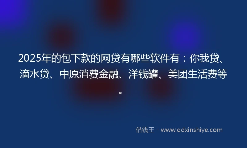 2025年的包下款的网贷有哪些软件有：你我贷、滴水贷、中原消费金融、洋钱罐、美团生活费等。