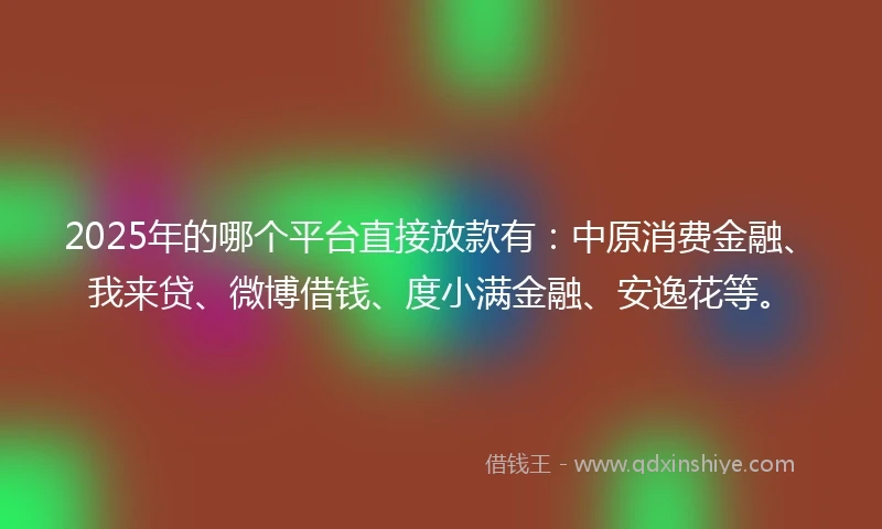2025年的哪个平台直接放款有：中原消费金融、我来贷、微博借钱、度小满金融、安逸花等。