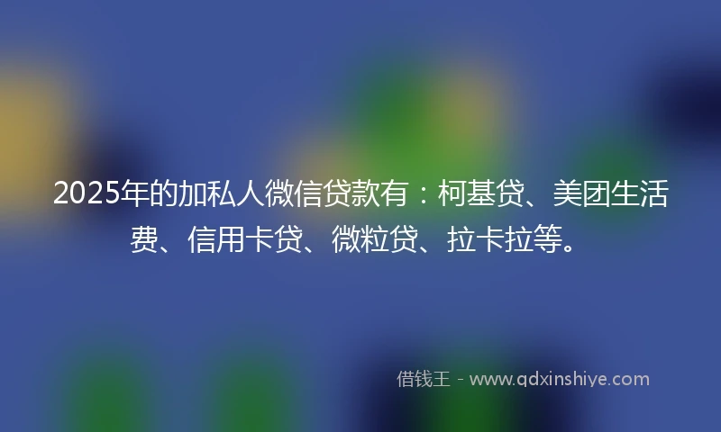 2025年的加私人微信贷款有：柯基贷、美团生活费、信用卡贷、微粒贷、拉卡拉等。