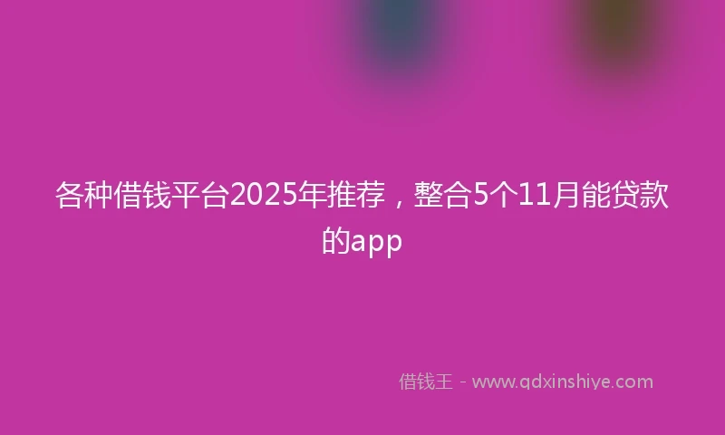 各种借钱平台2025年推荐，整合5个11月能贷款的app