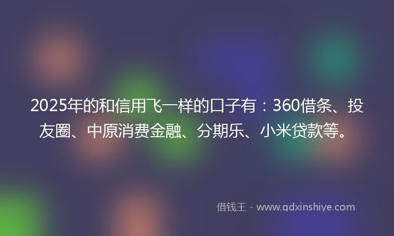 2025年的和信用飞一样的口子有：360借条、投友圈、中原消费金融、分期乐、小米贷款等。