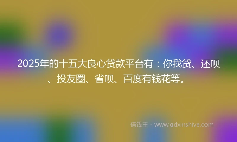 2025年的十五大良心贷款平台有：你我贷、还呗、投友圈、省呗、百度有钱花等。