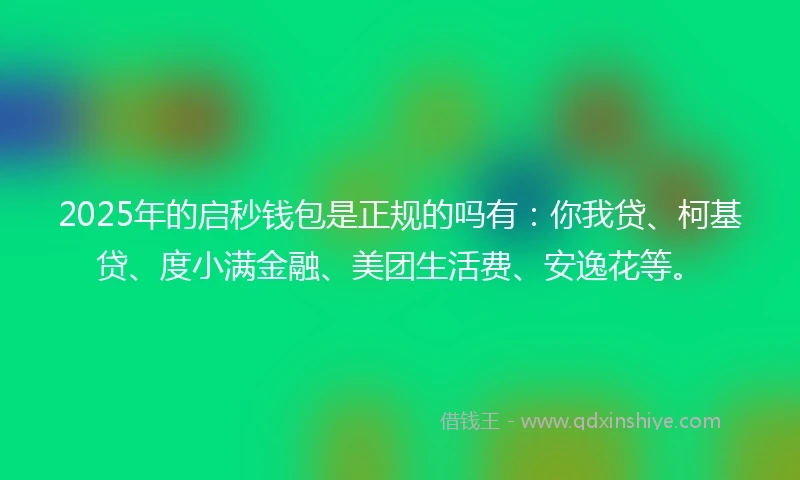 2025年的启秒钱包是正规的吗有：你我贷、柯基贷、度小满金融、美团生活费、安逸花等。