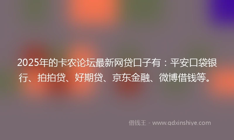 2025年的卡农论坛最新网贷口子有：平安口袋银行、拍拍贷、好期贷、京东金融、微博借钱等。