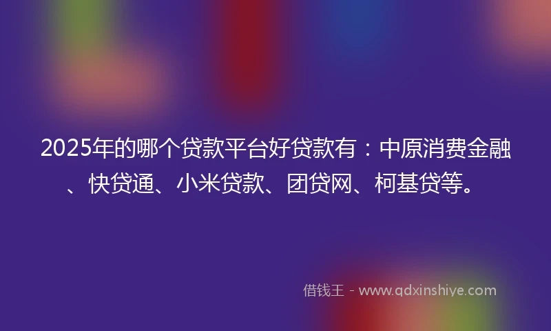 2025年的哪个贷款平台好贷款有：中原消费金融、快贷通、小米贷款、团贷网、柯基贷等。