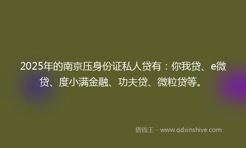 2025年的南京压身份证私人贷有：你我贷、e微贷、度小满金融、功夫贷、微粒贷等。