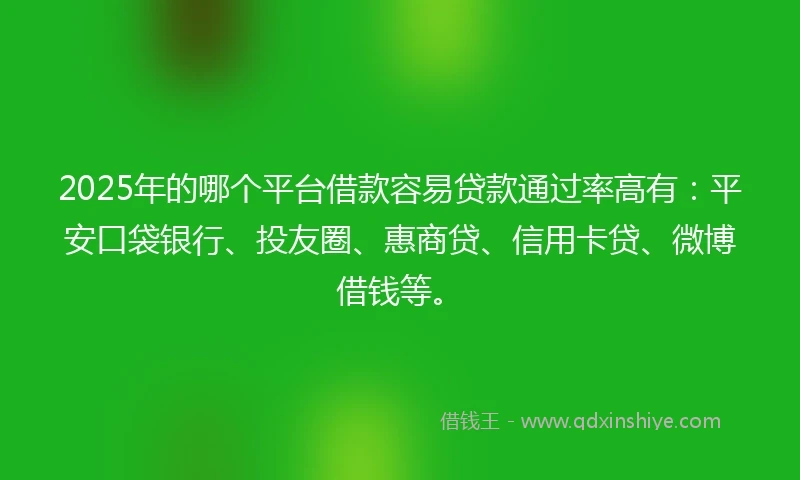 2025年的哪个平台借款容易贷款通过率高有：平安口袋银行、投友圈、惠商贷、信用卡贷、微博借钱等。