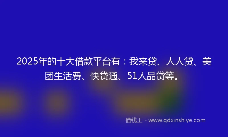 2025年的十大借款平台有：我来贷、人人贷、美团生活费、快贷通、51人品贷等。