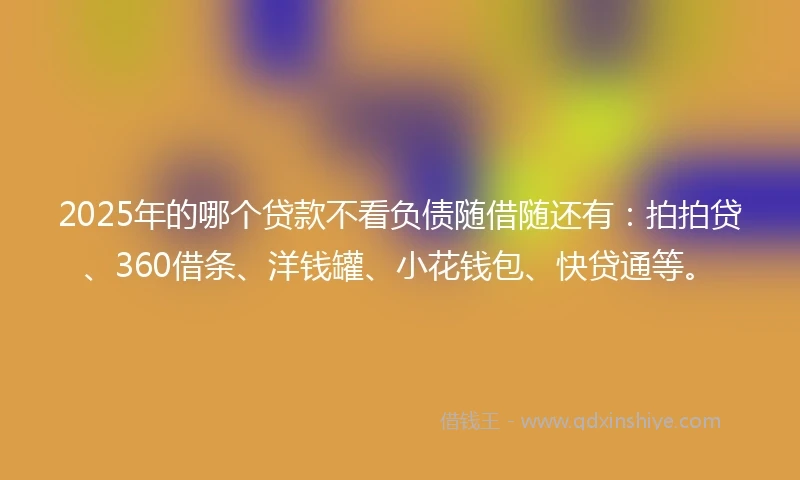 2025年的哪个贷款不看负债随借随还有：拍拍贷、360借条、洋钱罐、小花钱包、快贷通等。