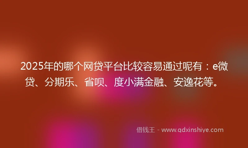 2025年的哪个网贷平台比较容易通过呢有：e微贷、分期乐、省呗、度小满金融、安逸花等。