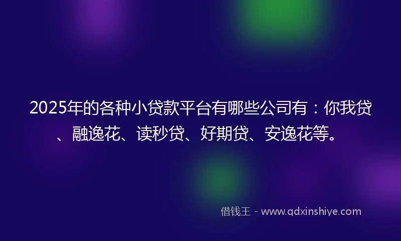 2025年的各种小贷款平台有哪些公司有:你我贷、融逸花、读秒贷、好期贷、安逸花等。