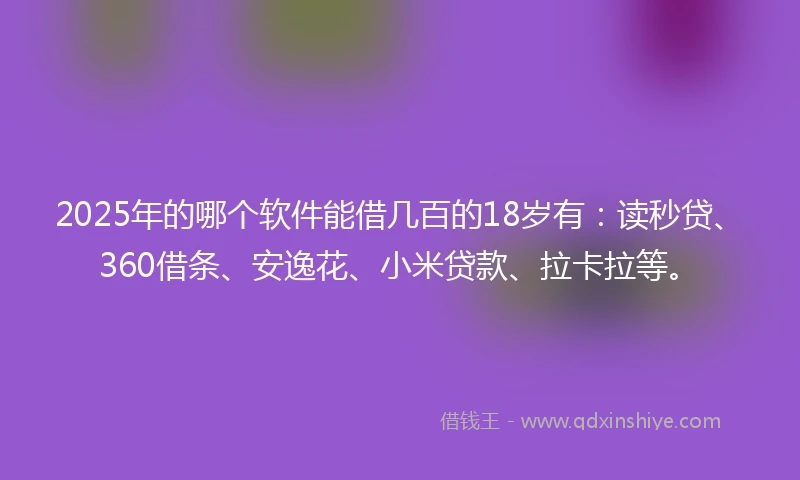 2025年的哪个软件能借几百的18岁有：读秒贷、360借条、安逸花、小米贷款、拉卡拉等。