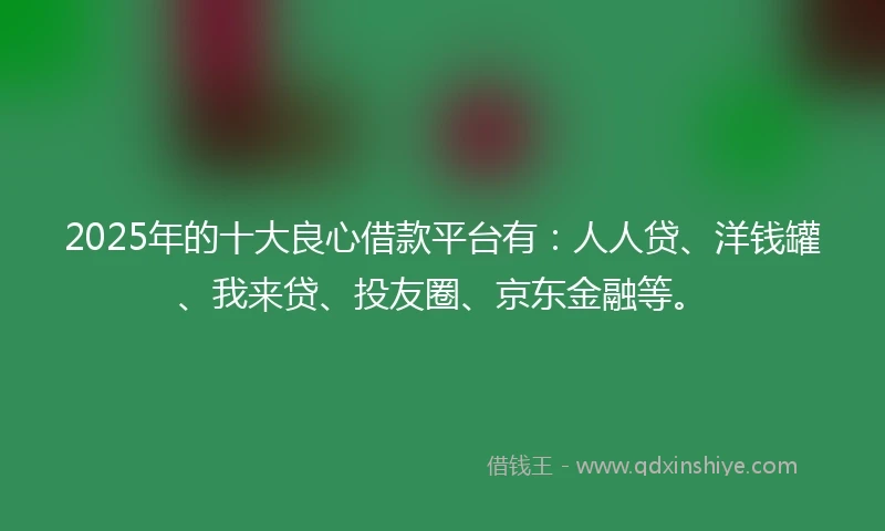 2025年的十大良心借款平台有：人人贷、洋钱罐、我来贷、投友圈、京东金融等。